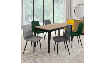 Chaises Linda en velours mix de couleurs et pieds métal noirs (vert