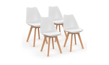 Chaises Nordia blanche pieds bois - lot de 4