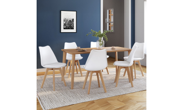 Chaises Nordia blanche pieds bois - lot de 6