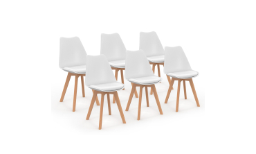 Chaises Nordia blanche pieds bois - lot de 6