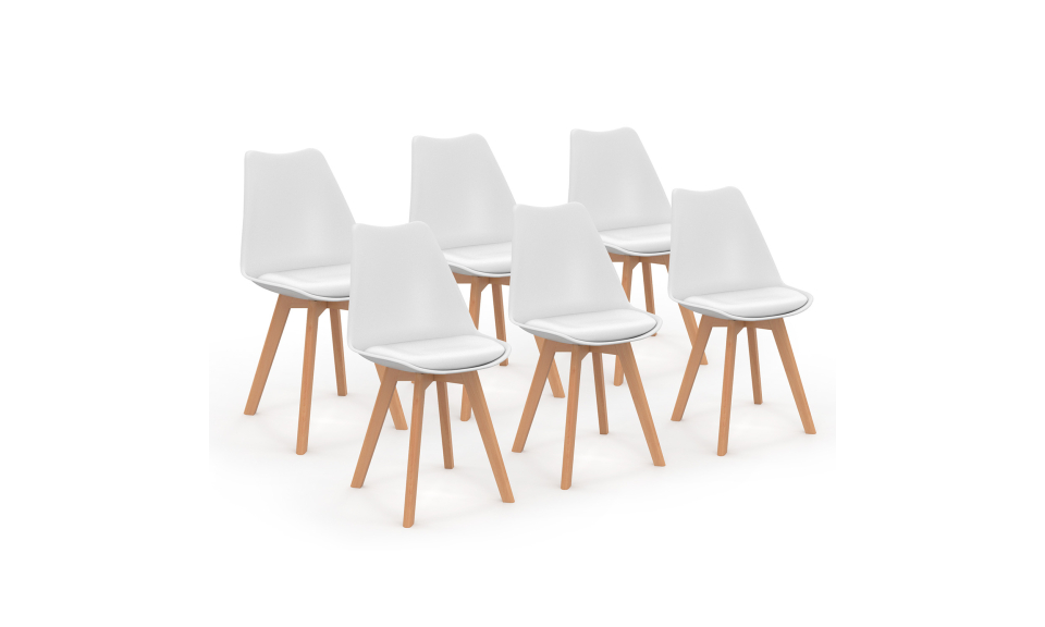 Chaises Nordia blanche pieds bois - lot de 6