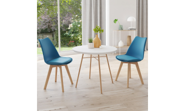 Chaises Nordia bleu canard pieds bois - lot de 2