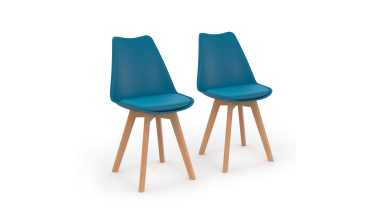 Chaises Nordia bleu canard pieds bois - lot de 2