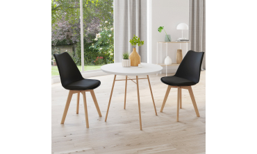 Chaises Nordia noire pieds bois - lot de 2