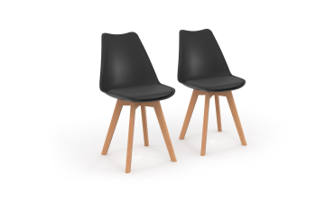 Chaises Nordia noire pieds bois - lot de 2
