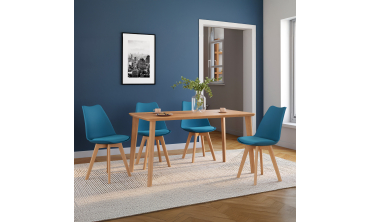 Chaises Nordia bleu canard pieds bois - lot de 4