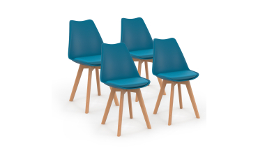 Chaises Nordia bleu canard pieds bois - lot de 4