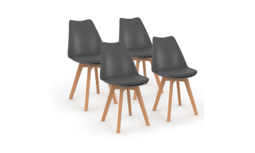 Chaises Nordia gris foncé pieds bois - lot de 4