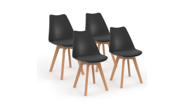 Chaises Nordia noire pieds bois - lot de 4