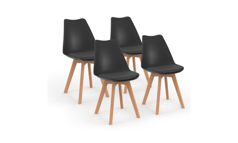 Chaises Nordia noire pieds bois - lot de 4