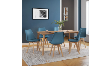 Chaises Nordia bleu canard pieds bois - lot de 6