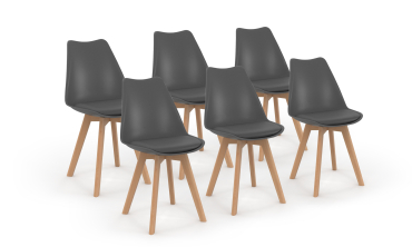 Chaises Nordia gris foncé pieds bois - lot de 6
