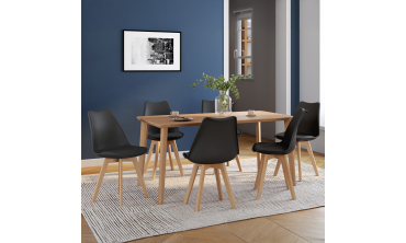 Chaises Nordia noire pieds bois - lot de 6