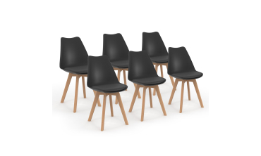 Chaises Nordia noire pieds bois - lot de 6