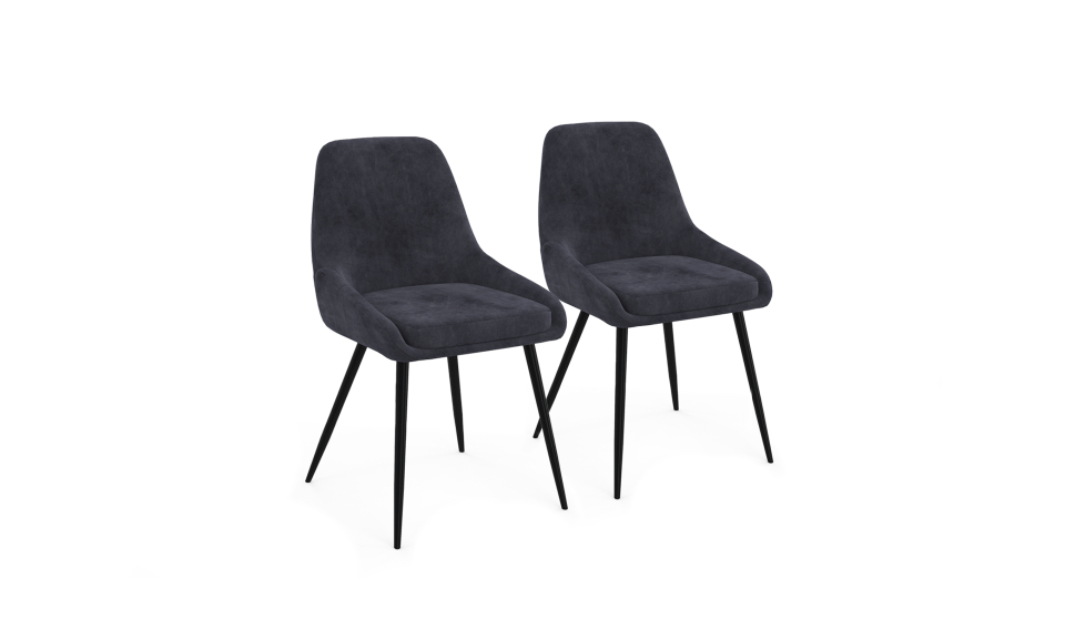 Chaises Olivia velours gris foncé pieds métal - lot de 2
