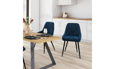 Chaises Olivia velours bleu pieds métal - lot de 2