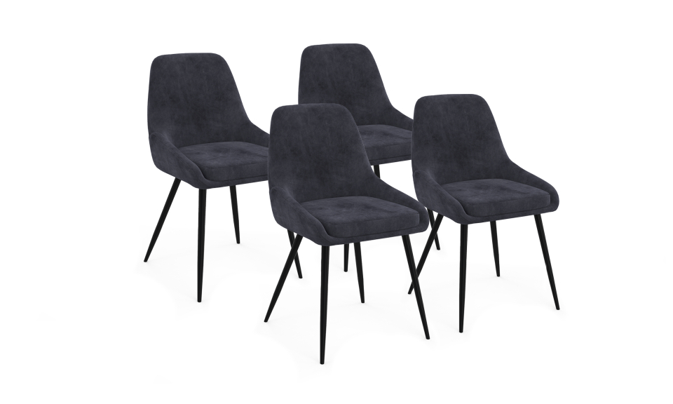 Chaises Olivia velours gris foncé pieds métal - lot de 4