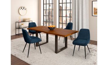 Chaises Olivia velours bleu pieds métal - lot de 4