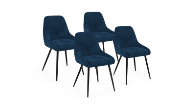 Chaises Olivia velours bleu pieds métal - lot de 4