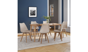 Chaises Nordia beige pieds bois - lot de 6
