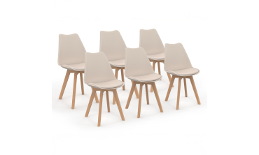 Chaises Nordia beige pieds bois - lot de 6