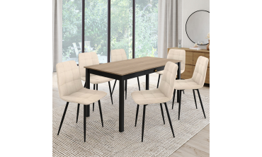 Chaises Linda velours crème pieds métal noirs - lot de 6
