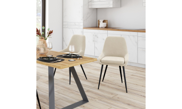 Chaises Olivia velours crème pieds métal - lot de 2