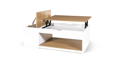 Table basse Elina relevable coffre latéral bois et blanc