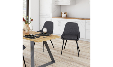 Chaises Ornella tissu gris foncé pieds métal noirs - lot de 2