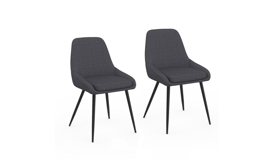 Chaises Ornella tissu gris foncé pieds métal noirs - lot de 2