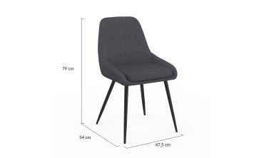 Chaises Ornella tissu gris foncé pieds métal noirs - lot de 2