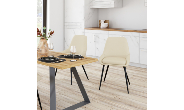 Chaises Ornella tissu beige pieds métal noirs - lot de 2