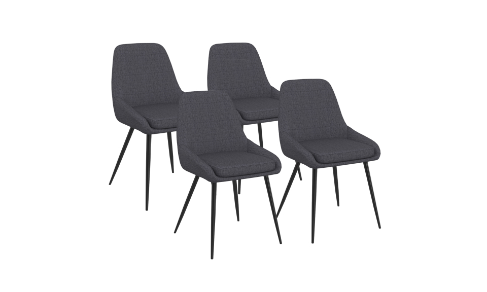 Chaises Ornella tissu gris foncé pieds métal noirs - lot de 4
