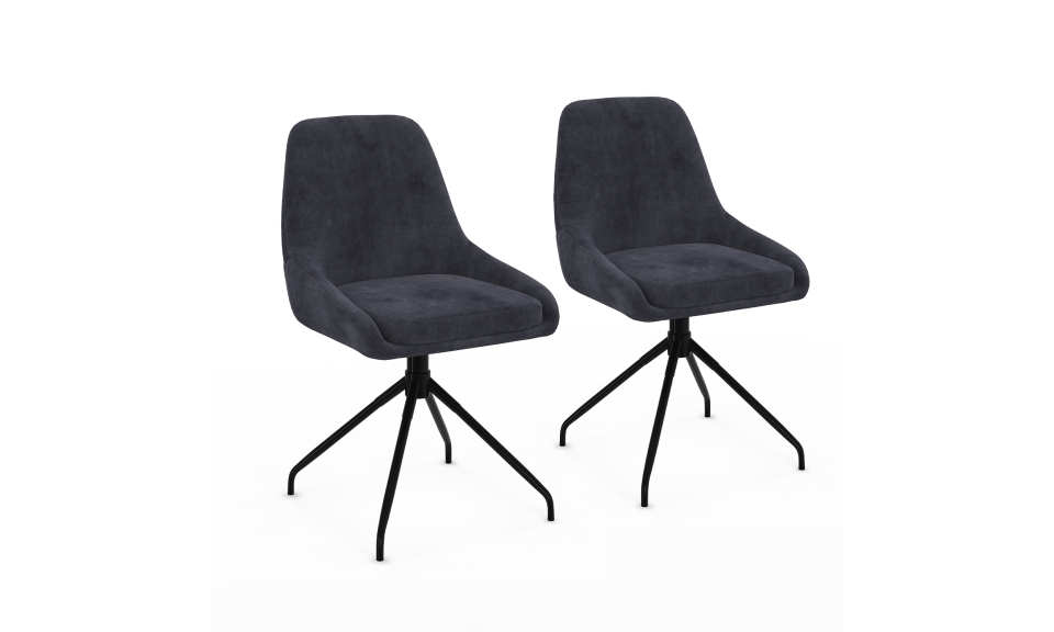 Chaises Olivia pivotantes velours gris pieds métal - lot de 2