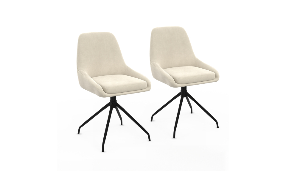Chaises Olivia pivotantes velours crème pieds métal - lot de 2