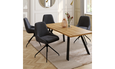 Chaises Olivia pivotantes velours gris pieds métal - lot de 4