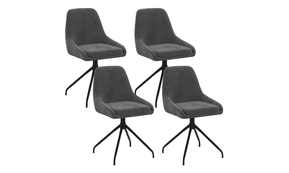Chaises Olivia pivotantes velours gris pieds métal - lot de 4