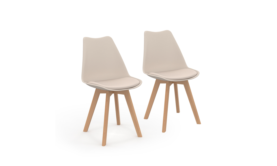 Chaises Nordia beige pieds bois - lot de 2