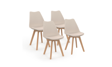 Chaises Nordia beige pieds bois - lot de 4