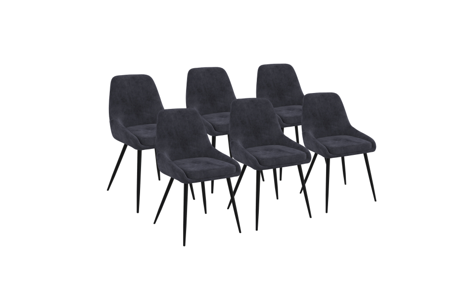 Chaises Olivia velours gris foncé pieds métal - lot de 6