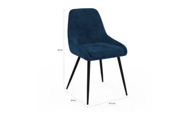Chaises Olivia velours mix couleurs (bleu, gris clair, gris foncé, jaune) pieds métal - lot de 4