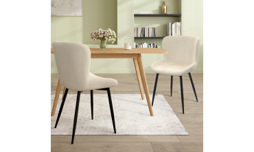 Chaises Taylor velours crème pieds métal noirs - lot de 2