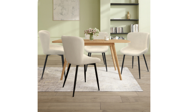 Chaises Taylor velours crème pieds métal noirs - lot de 4