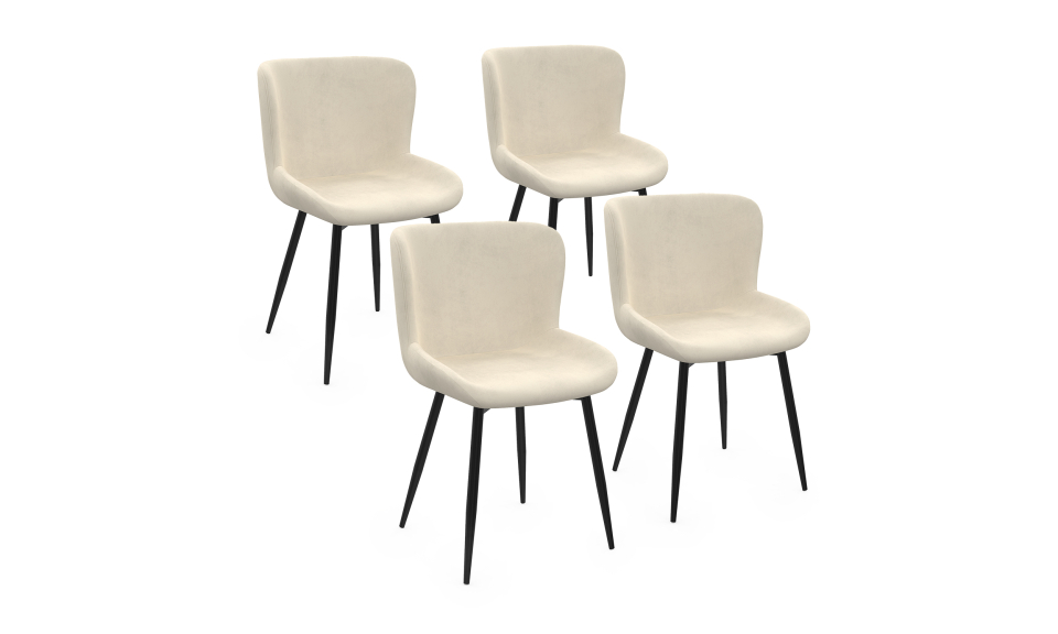Chaises Taylor velours crème pieds métal noirs - lot de 4