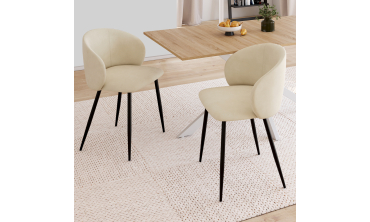 Chaises Léona velours crème pieds métal noirs - lot de 2