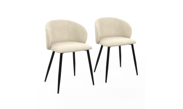 Chaises Léona velours crème pieds métal noirs - lot de 2