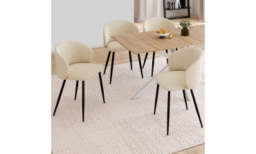 Chaises Léona velours crème pieds métal noirs - lot de 4