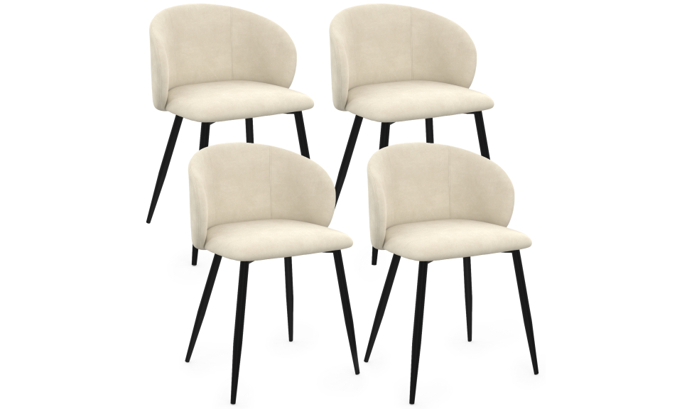 Chaises Léona velours crème pieds métal noirs - lot de 4