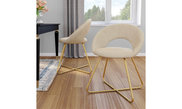 Chaises Malone velours crème pieds dorés - lot de 2