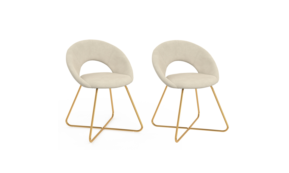 Chaises Malone velours crème pieds dorés - lot de 2